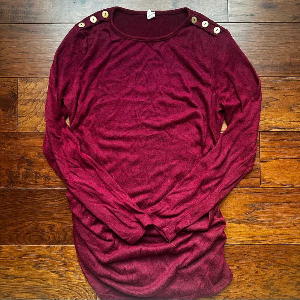 Pinkblush Maroon Long Sleeve Maternity Top with Button Details